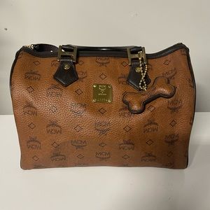 MCM dark brown boston hand bag